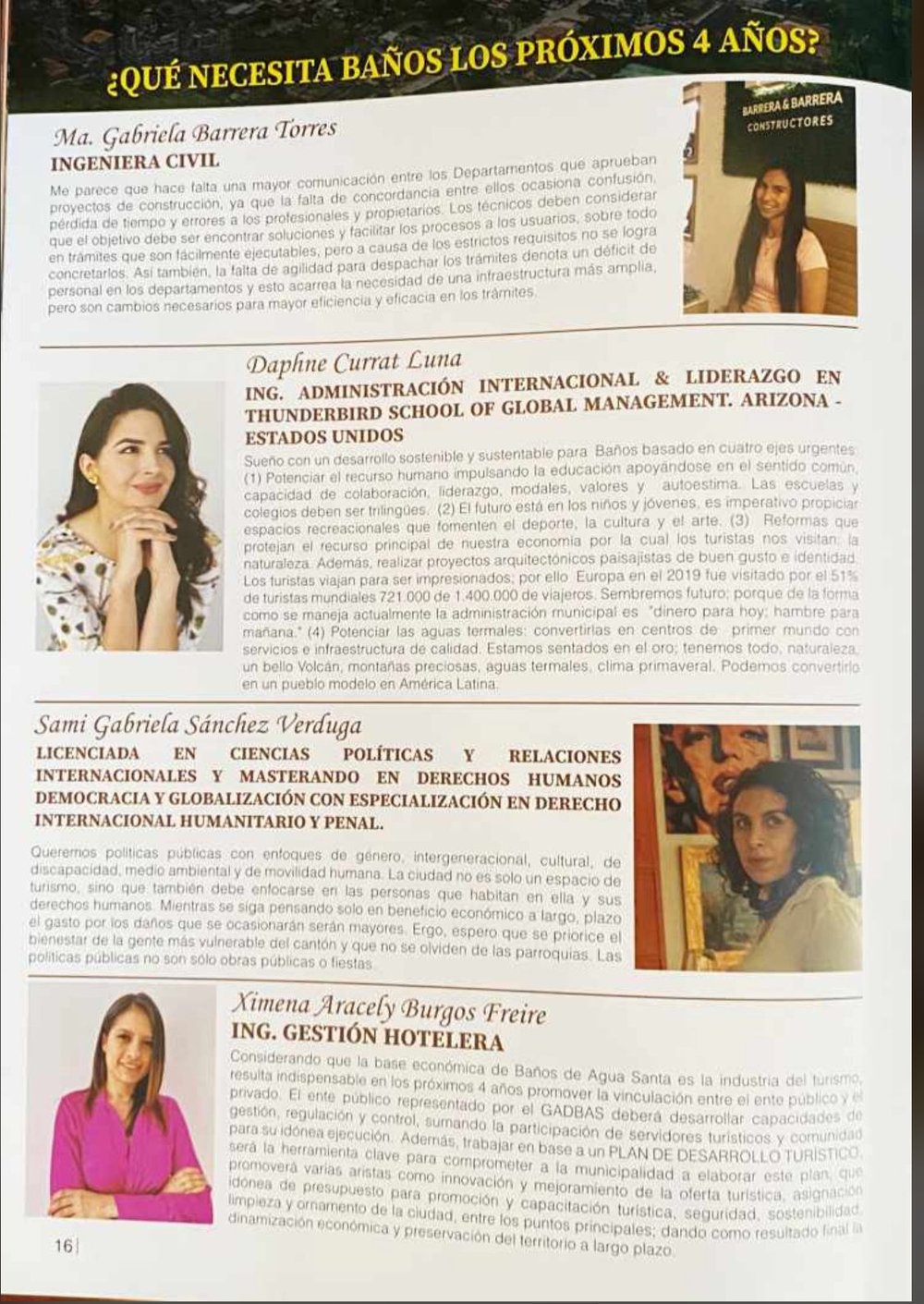 Qué necesita Baños los próximos 4 años? 
